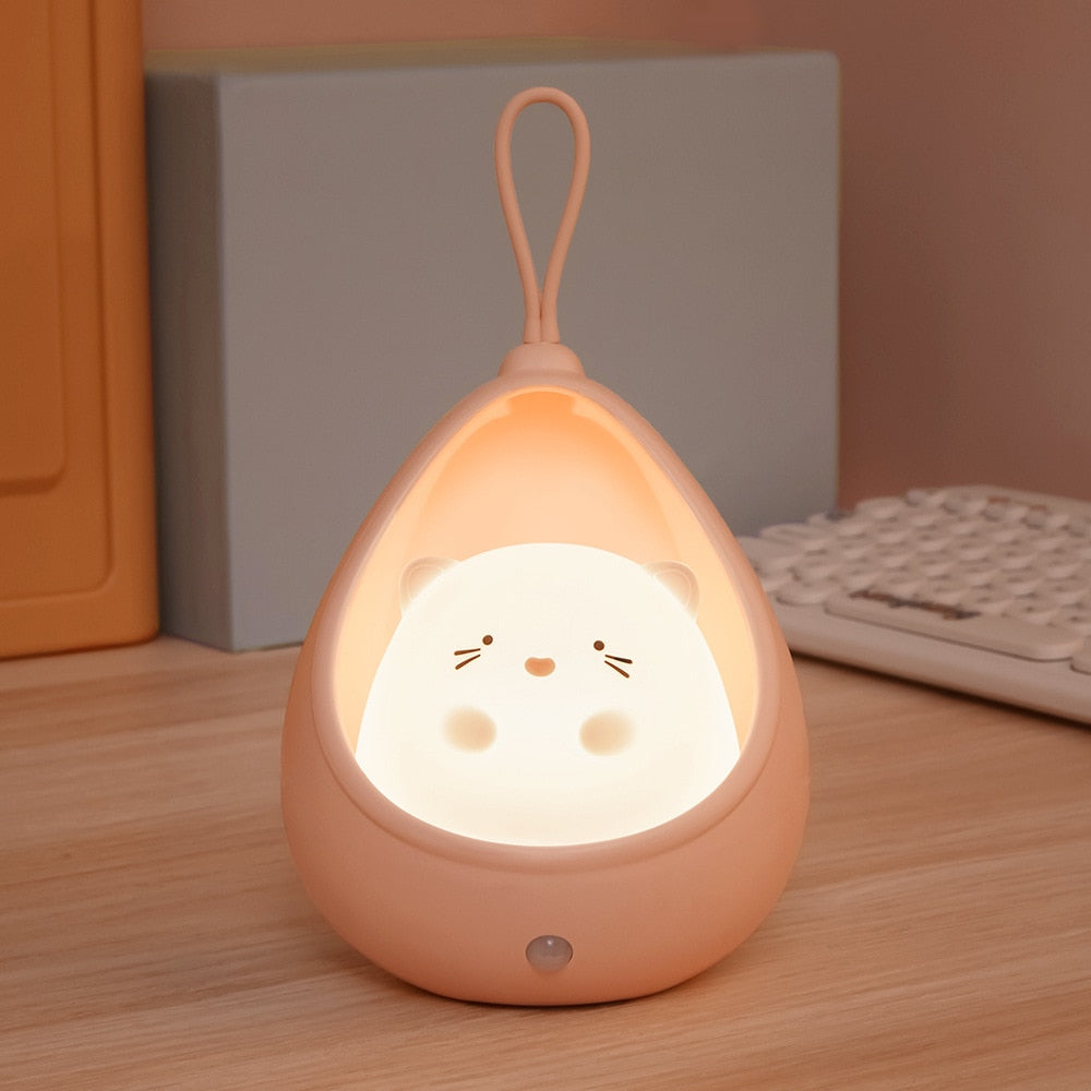 Kids Room Night Light with Sensor Control Cute Animal In A Basket Human Kids Bedroom USB Rechargeable Silicone LED wall lights ShopOnlyDeal