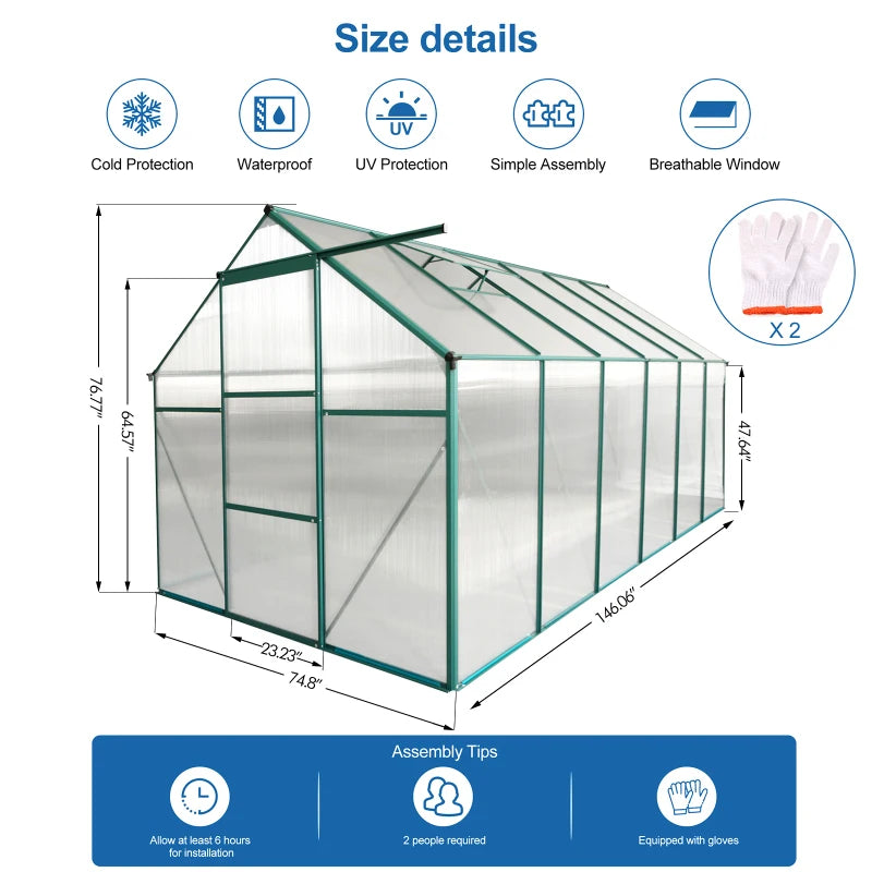 6x12 FT Garden Walk-In Greenhouse - Terrace Plant Breeding House, Winter Outdoor Windproof and Rainproof Backyard Planting Room ShopOnlyDeal