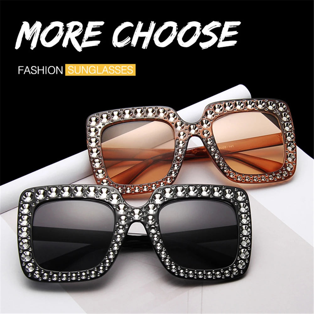 Crystal Oversized Sunglasses - Fashion Square Sunglasses for Women, Retro UV400 Eyewear ShopOnlyDeal