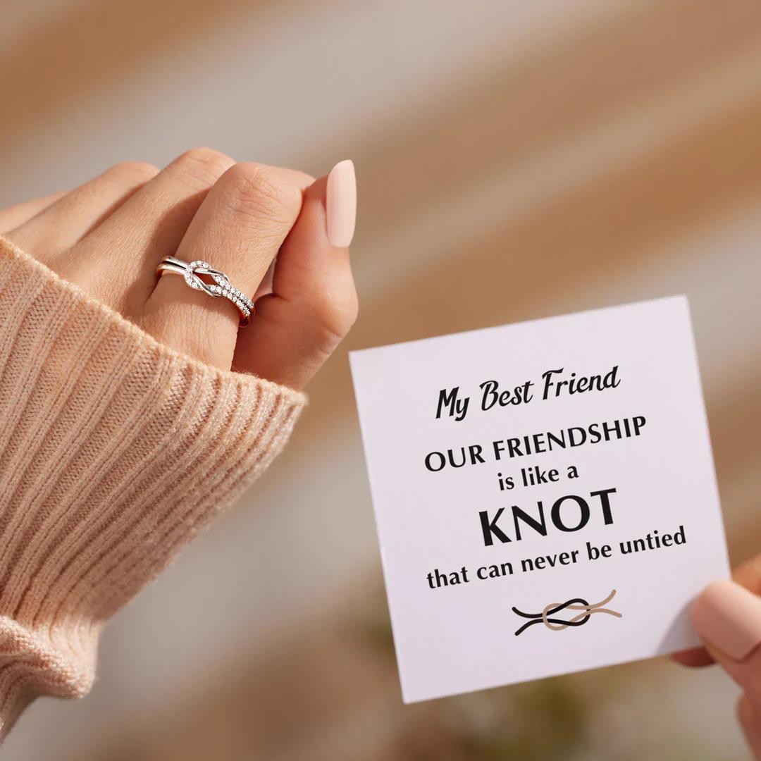 To My Best Friend Ring With Gift Card - KNOT Tied Opening For Women Girls BBF Bestie Aesthetic Friendship Goth Rings Jewelry ShopOnlyDeal