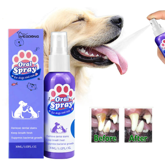 Pet  Teeth Cleaning Spray Oral Care Remove Tooth Stains Keep Fresh Breath for Cats and Dogs Whitening teeth Remove bad breath ShopOnlyDeal