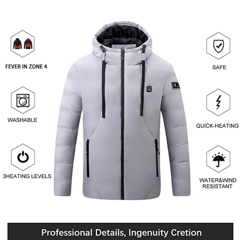 Heated Jacket For Man USB Winter Outdoor Electric Heating Jackets Warm Sports Thermal Coat Clothing Heatable Cotton Coat Battery ShopOnlyDeal