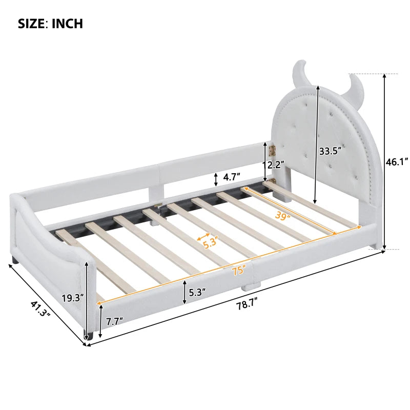 Bedroom upholstered day bed, with padded headboard, single bed, double bed, baby bed, baby cot, child bed, teen bed, cute ShopOnlyDeal