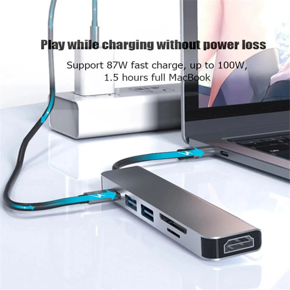 USB C HUB 4K 30Hz Type C to HDMI-compatible PD 87W USB Splitter USB Adapter For Macbook Air Pro USB3.0 HUB TF SD Multi Converter ShopOnlyDeal