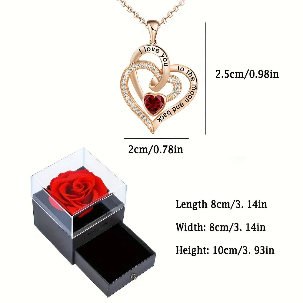 Luxury Love Heart Zircon Necklace With Rose Gifts Box For Women Girlfriends 2023 New Fashion Valentine Christmas Jewelry Gift ShopOnlyDeal