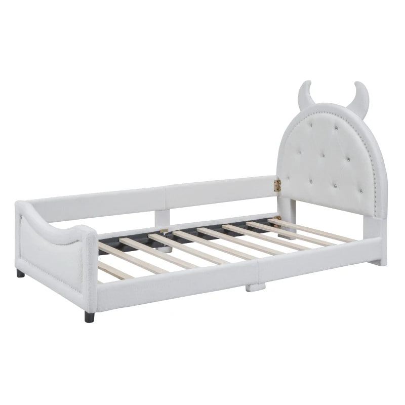 Bedroom upholstered day bed, with padded headboard, single bed, double bed, baby bed, baby cot, child bed, teen bed, cute ShopOnlyDeal