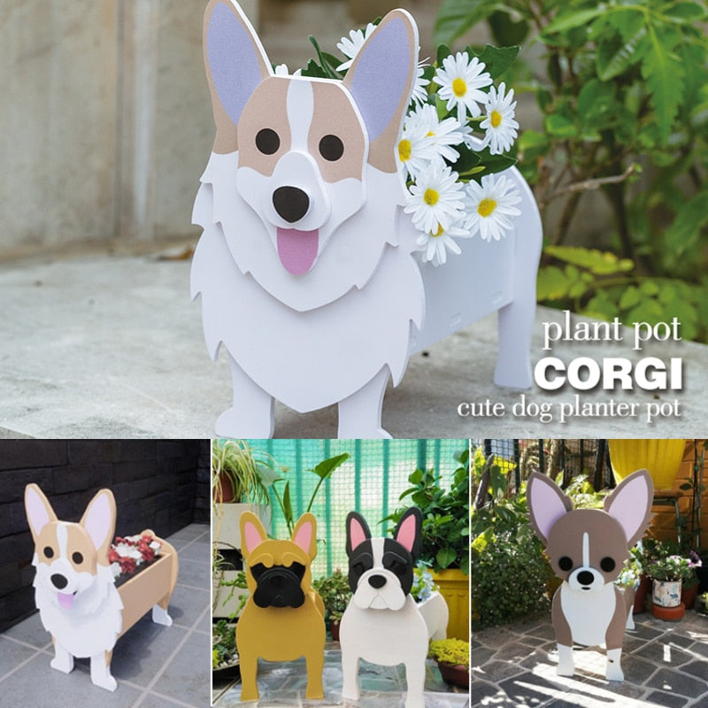 Corgi Dog Planter Garden Flower Pot Dog Shape Planter Schnauzer Bulldog Poodle Corgi Yorkshire Vase Pots DIY PVC Flower Planters Garden Home Decor ShopOnlyDeal