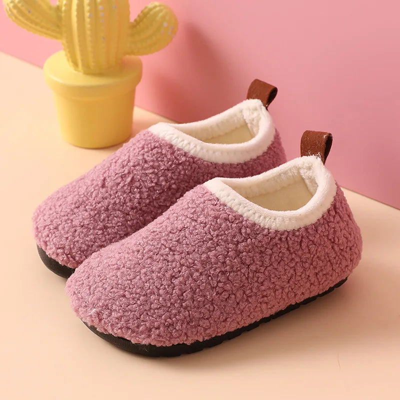 Children Cotton Slippers Solid Warm Kids Winter Home Shoes Boys Girls Plush Floor Shoes Indoor Soft Sole Anti-slip Cotton Shoes ShopOnlyDeal