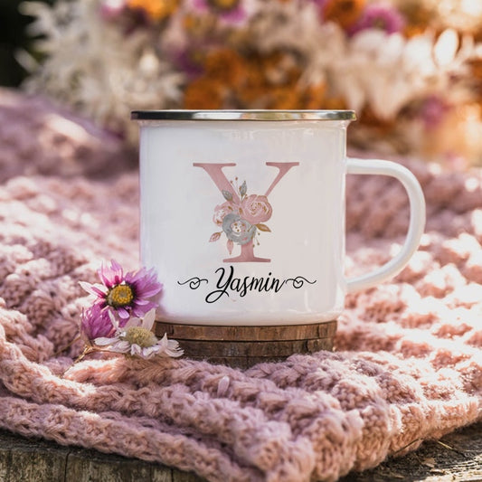 Personalized Enamel Custom Coffee Mugs with Initial Letter Name Birthday Mothers Day Wedding Engagement Gifts Grandma Bridesmaid Cups ShopOnlyDeal