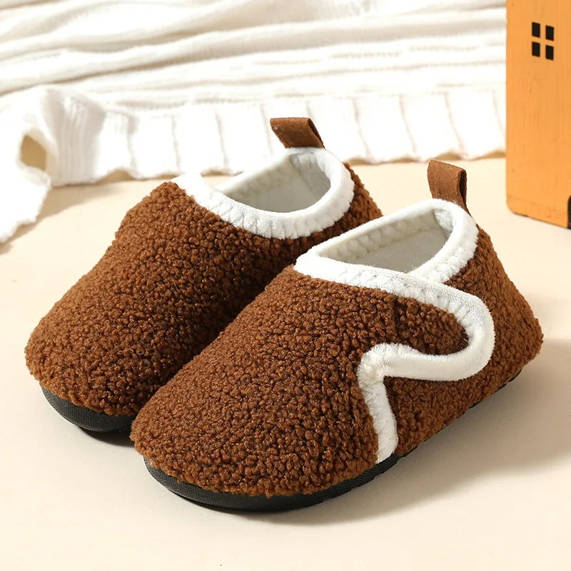 Children Cotton Slippers Solid Warm Kids Winter Home Shoes Boys Girls Plush Floor Shoes Indoor Soft Sole Anti-slip Cotton Shoes ShopOnlyDeal