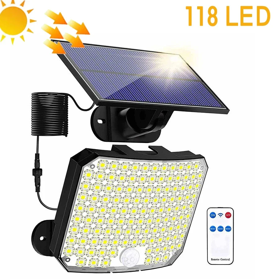 Outdoor Solar Light with Motion Sensor - Remote-Controlled, IP65 Waterproof, 106/118/192LED Wall Lamp for Patio, Garage, Garden Lighting ShopOnlyDeal