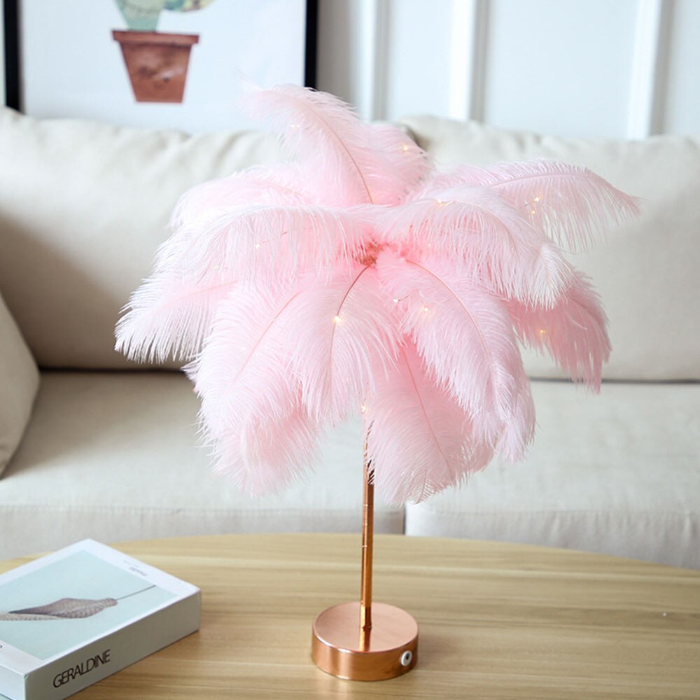 Feather Lamp Home Decoration Bedroom LED Night Light iHotel ns Girl Heart Bedside Lamp Modern Wedding Decoration Small Lantern Festive Gift ShopOnlyDeal