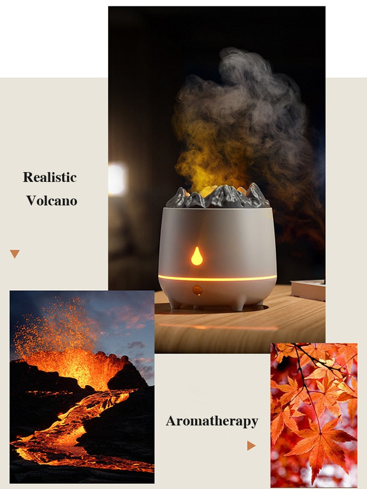 Volcano Humidifier Aroma Diffuser Blue Flame Fire Ambient Essential Oils Perfume for Home Fragrance Smell Mist Spayer USB 400ml ShopOnlyDeal