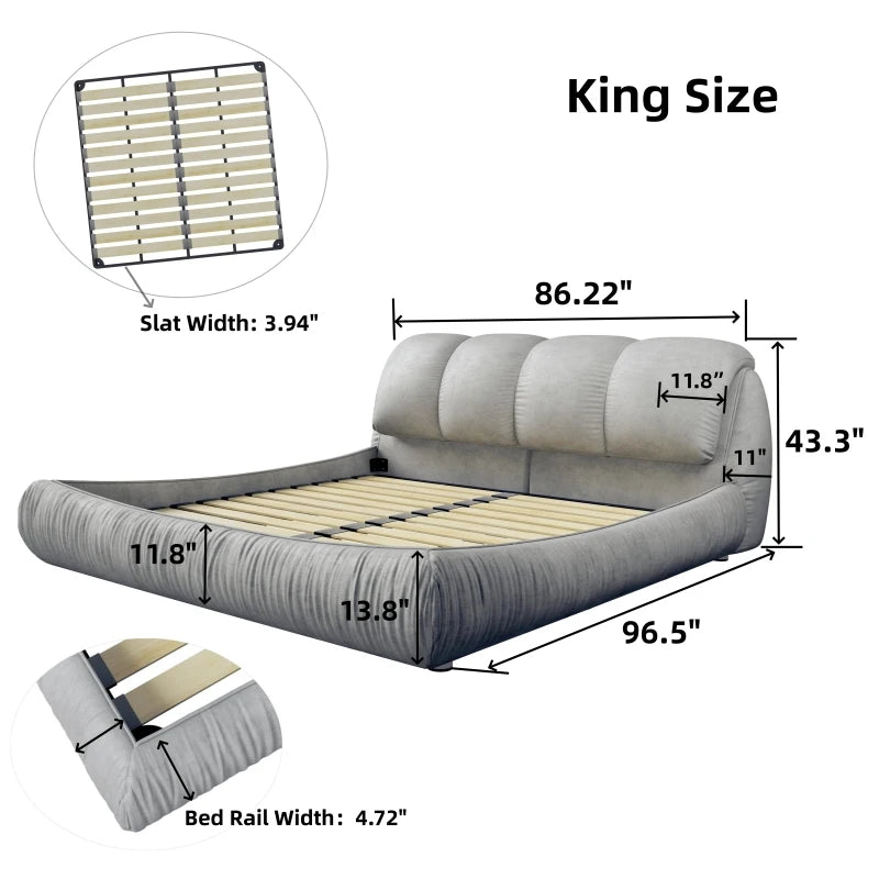 Queen/King Size Upholstered Platform Bed with Oversized Padded Backrest - Versatile Bedroom Floor Bed for Double, Single, Adult, and Junior ShopOnlyDeal