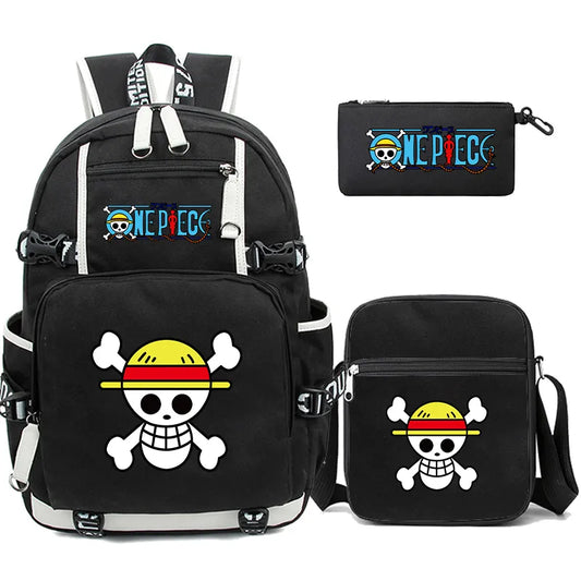 3Pcs/Set Anime One Piece Big Capacity Backpack Monkey D. Luffy Teenagers Student Schoolbag Boy Girl Rucksacks Back To School ShopOnlyDeal