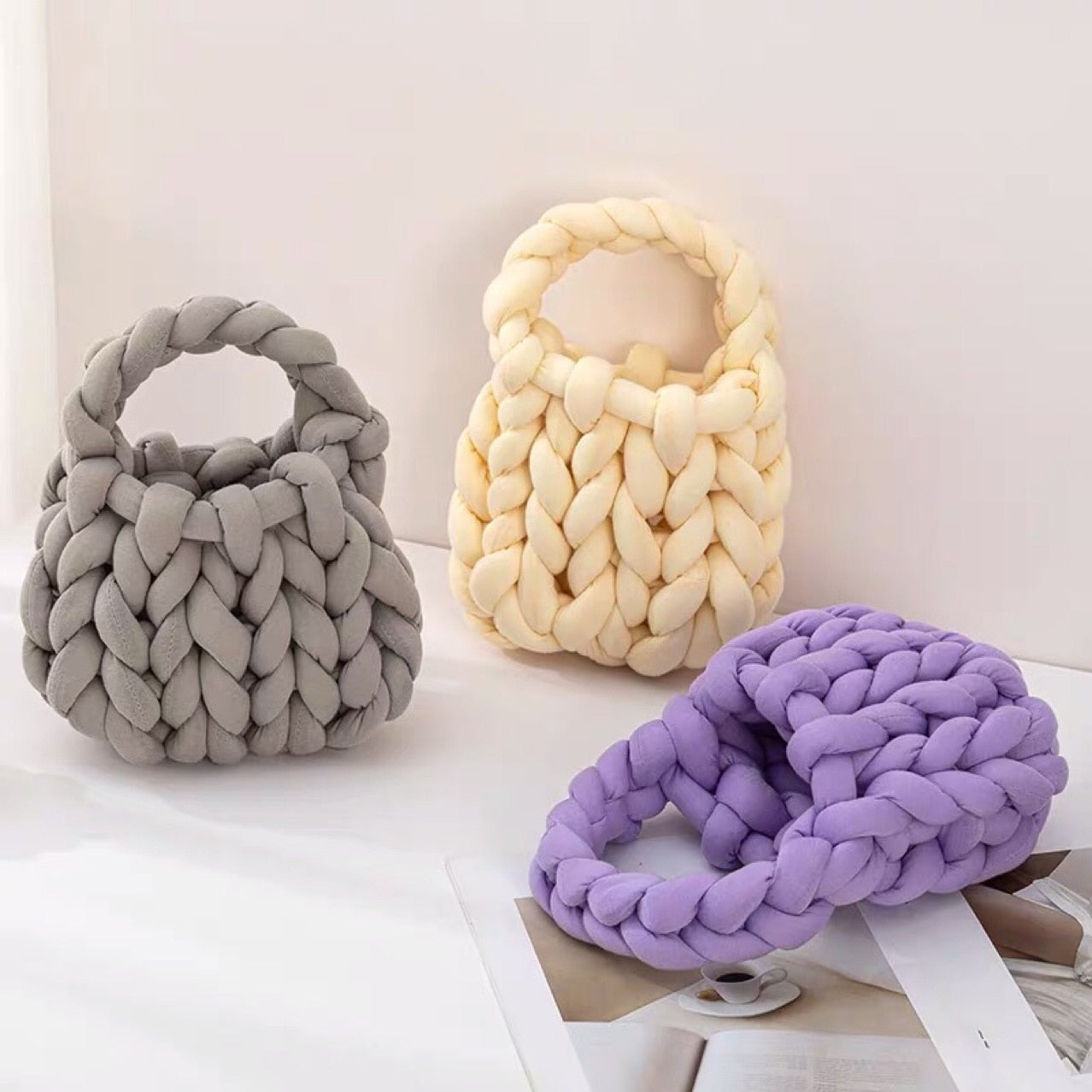 Thick Rope Woven Women Handbags Designer Crochet Small Tote Bag Luxury Knitted Hand Bags Trend Small Female Purses 2023 Casual ShopOnlyDeal