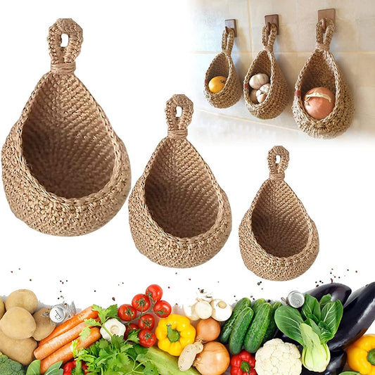 Fruit Basket for Kitchen Wall Hanging Storage Baskets Hand Woven Bags Garlic Potato Vegetable Hanging Storage Basket Home Decor ShopOnlyDeal