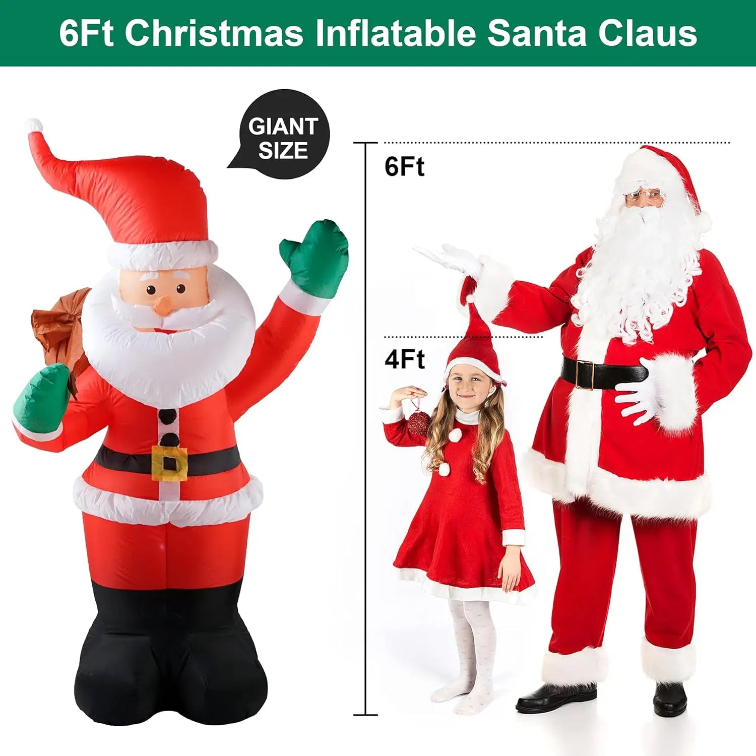 Santa Claus Inflatable Christmas Inflatables Decorations with LED Lights - Festive Blow Up Yard Decorations for Indoor and Outdoor Garden Decorations ShopOnlyDeal