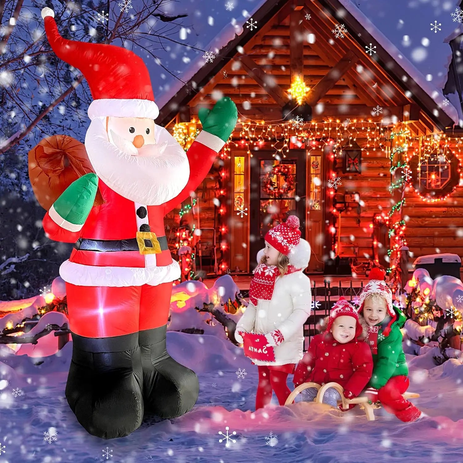 Santa Claus Inflatable Christmas Inflatables Decorations with LED Lights - Festive Blow Up Yard Decorations for Indoor and Outdoor Garden Decorations ShopOnlyDeal