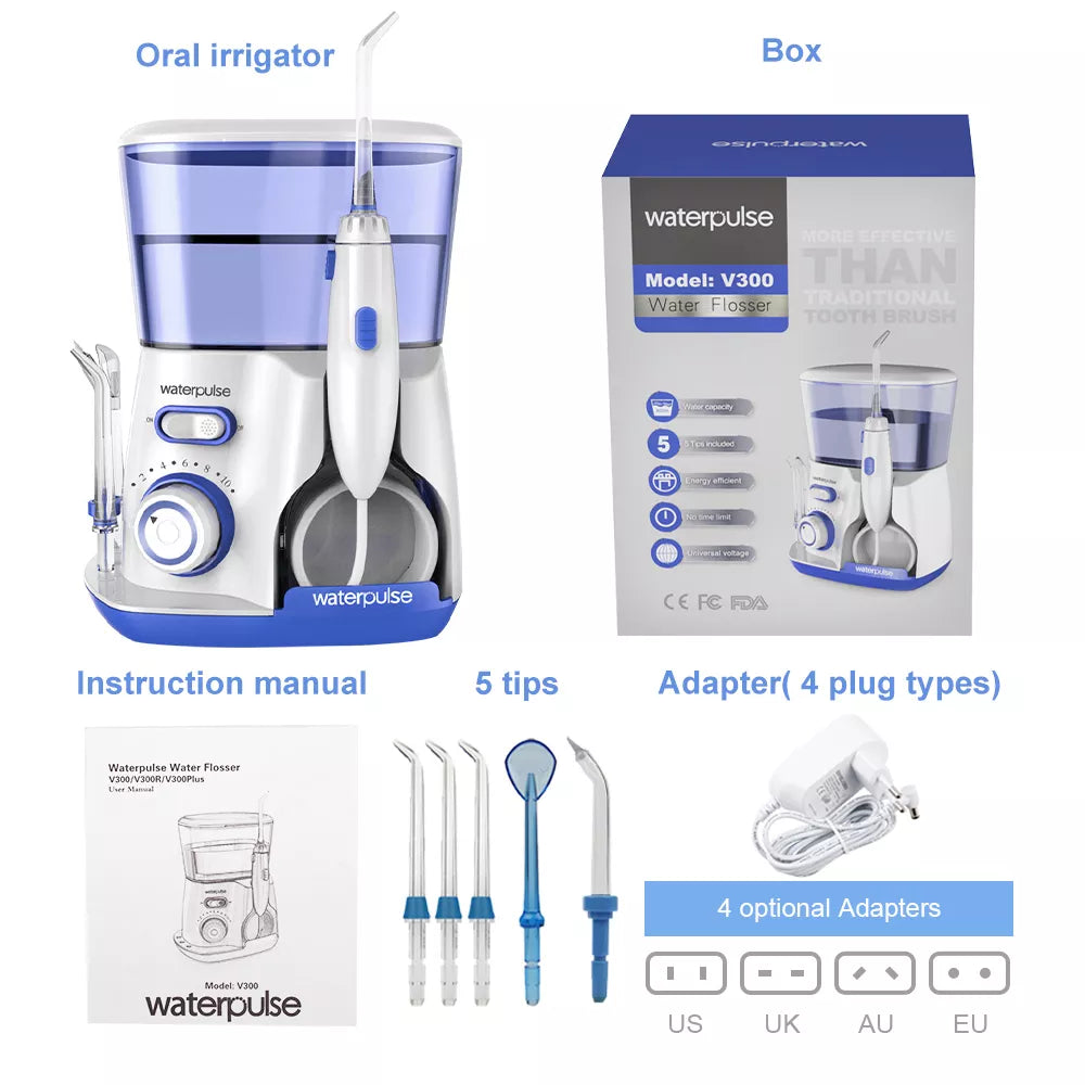 Waterpulse V300G Oral Irrigator 5pcs Tips Dental Water Flosser Electric Cleaner 800ml Oral Hygiene Dental Flosser For Oral Care ShopOnlyDeal