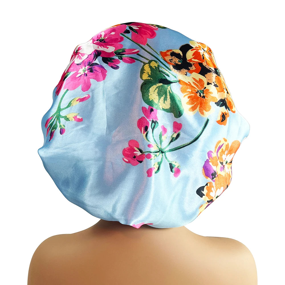 Women Satin Bonnet Cap Silky Big Bonnet for Women Floral Printing Sleep Cap Design Boneet's ShopOnlyDeal