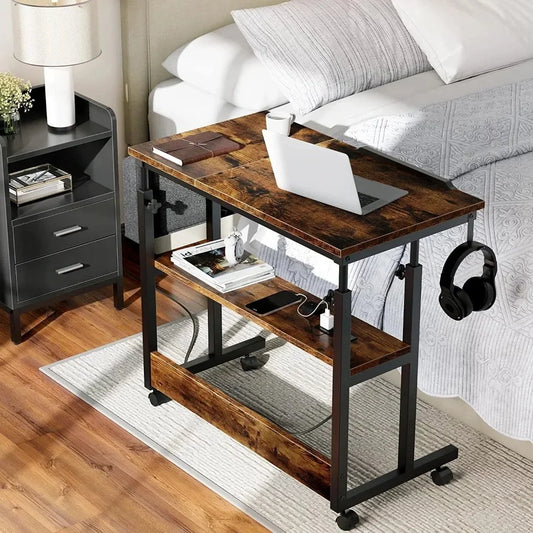 Portable Laptop Table with Charging Station, Height Adjustable Standing Rolling Computer Desk with Tiltable Tabletop ShopOnlyDeal