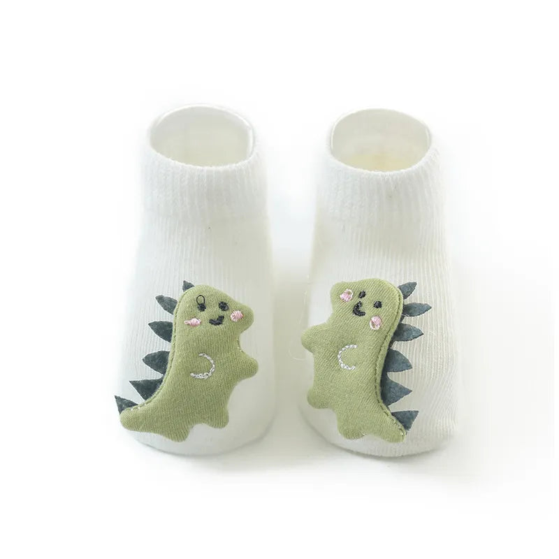 Cute Baby Boy Girl Socks - Kids Dinosaur/Fox Newborn Anti-Slip Socks for 0-3 Years, Affordable Toddler Floor Socks ShopOnlyDeal