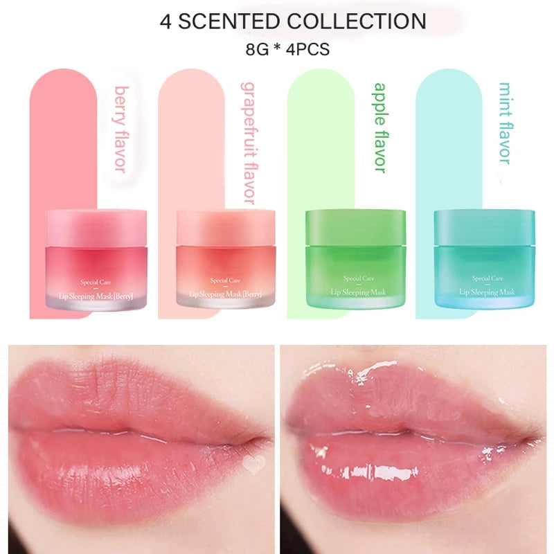 8g 4pcs Lip Blam Repair Mini Set New Korean Lip Sleeping Mask Scented Nutritious Moisturizing Remove Dead Skin Care Products ShopOnlyDeal