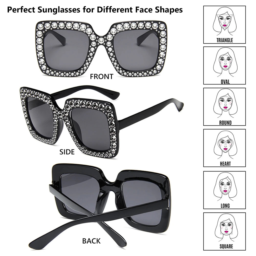 Crystal Oversized Sunglasses - Fashion Square Sunglasses for Women, Retro UV400 Eyewear ShopOnlyDeal