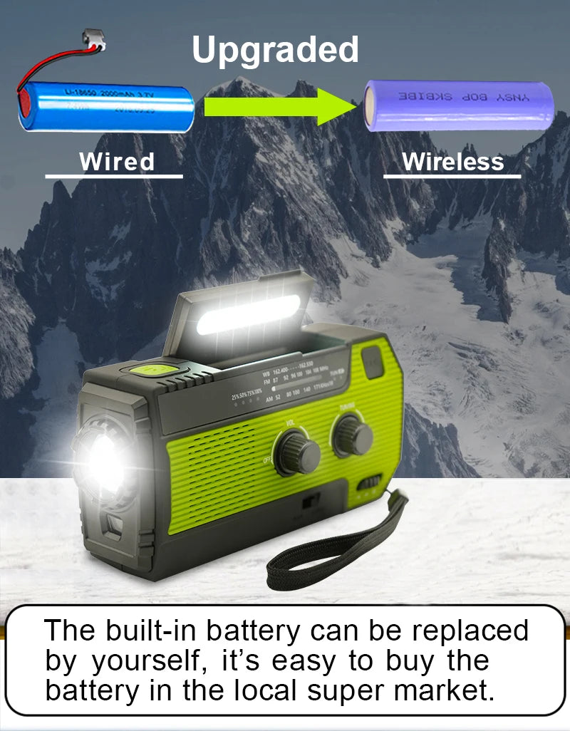 Portable Emergency Radio 4000mAh Solar Hand Crank Cell Phone Charger Radios AM/FM/NOAA LED Flashlight Outdoor Indoor Light Night ShopOnlyDeal