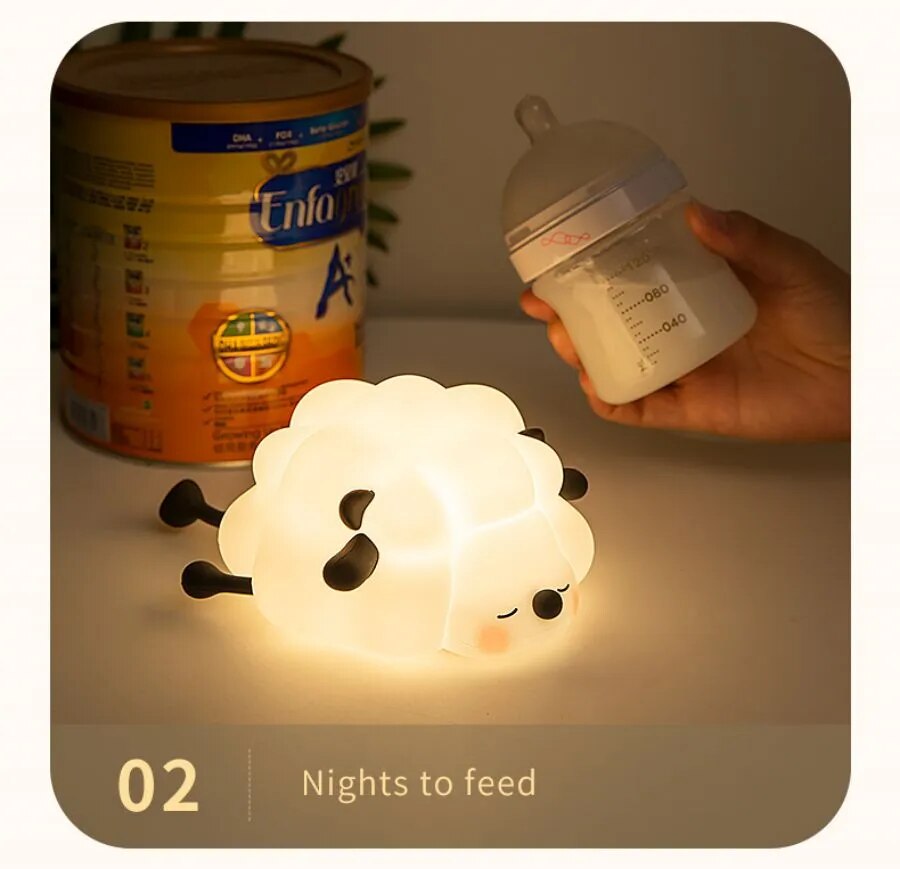 LED Cute Sheep Night Light USB Silicone Night Lamp Rechargeable Touch Sensor Nightlight Panda Rabbit Lamp for Kids Bedroom Decor ShopOnlyDeal