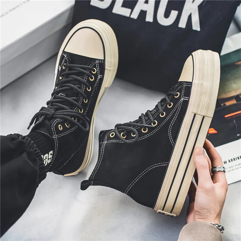 High Top Canvas Shoes Men Sneakers Women Thick Sole Vulcanized Shoes Fashion Student  Sports Shoes Black Zapatillas De Deporte ShopOnlyDeal