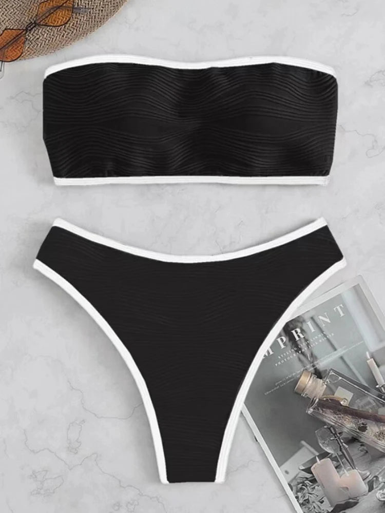 Bikini Sexy Women Swimsuit 2023 New Solid Bandeau Bikinis Set Thong Swimwear Summer Biquini 2 Piece Bathing Suit Beach Female ShopOnlyDeal