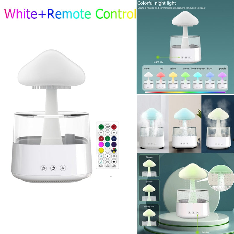 NEW Remote Control Mushroom Rain Air Humidifier Electric Aroma Diffuser Rain Cloud Smell Distributor Relax Calming Water Drops Sounds Night Lights ShopOnlyDeal