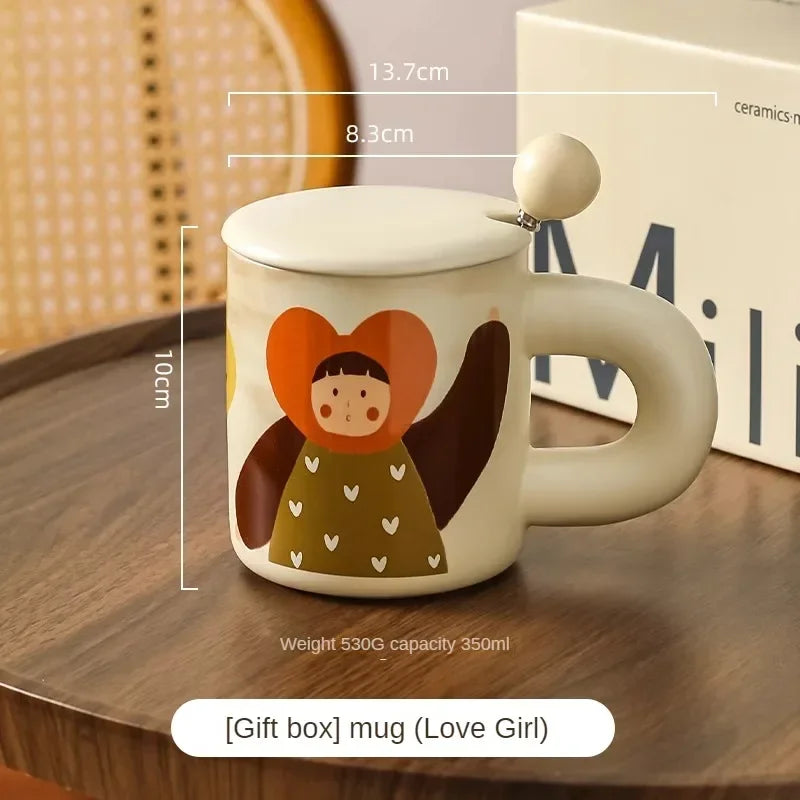 Japanese Style Mug with Lid | Cute Ceramic Couple Mugs | Women's Birthday Gift | Coffee Cups in Gift Box ShopOnlyDeal