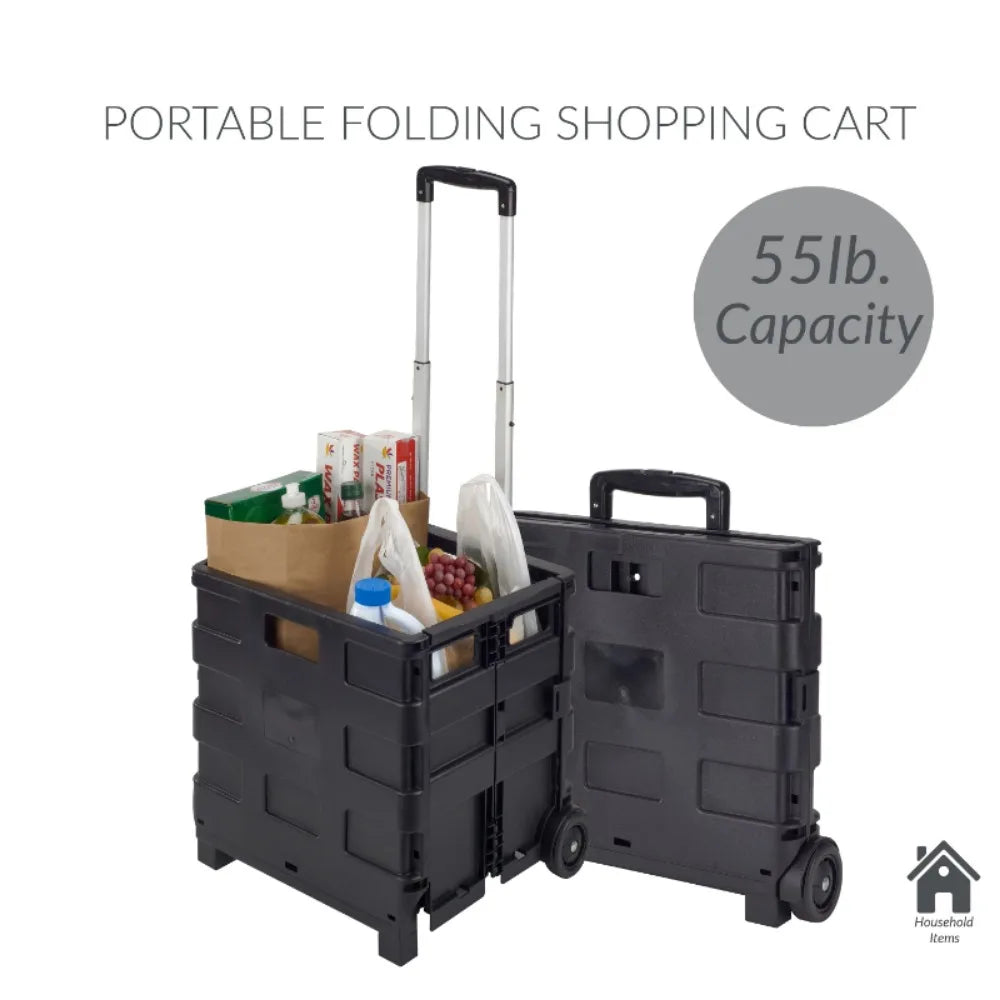 Tote Bin Collapsible Utility Cart in Black Polypropylene Portable Shopping Cart ShopOnlyDeal