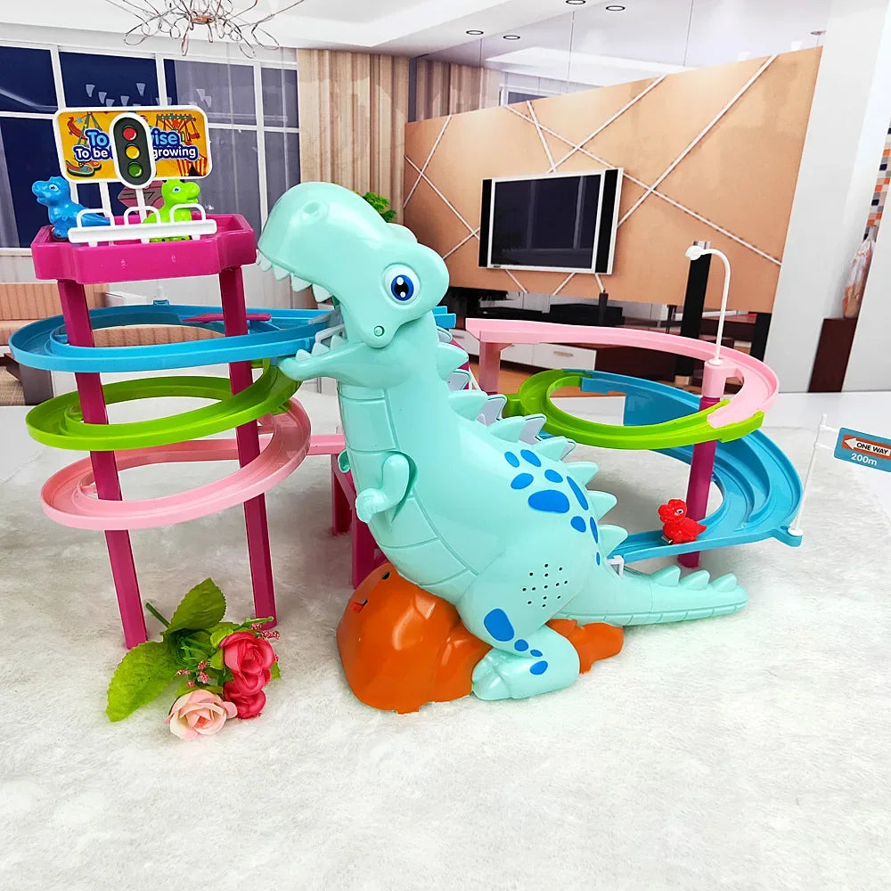 Dinosaur Paradise Suit Pig Toys Climbing Stairs Track Peggy Slide Electric Assembly With Music Colorful ShopOnlyDeal