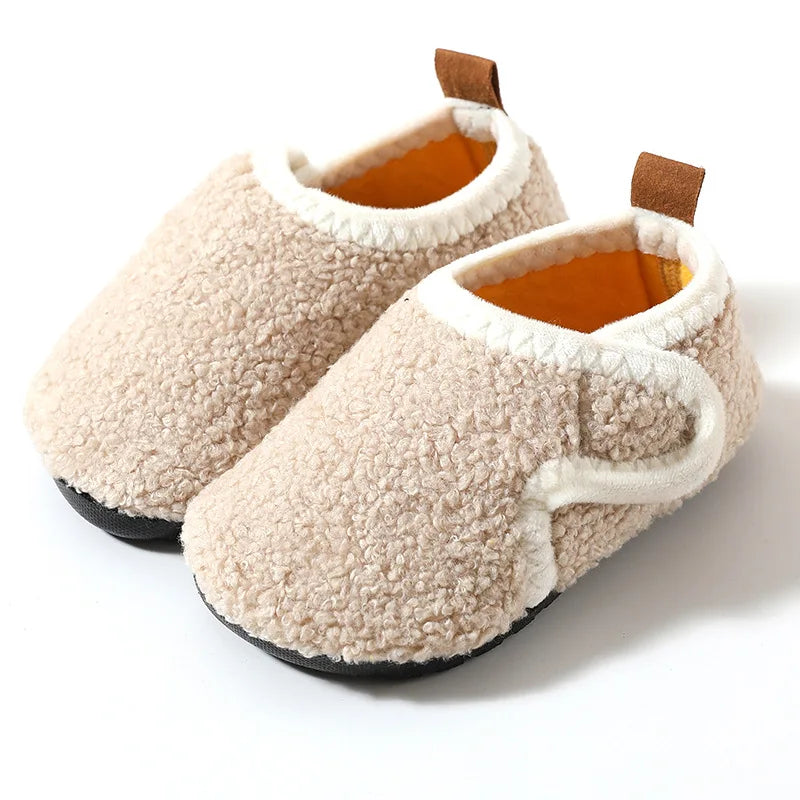 Children Cotton Slippers Solid Warm Kids Winter Home Shoes Boys Girls Plush Floor Shoes Indoor Soft Sole Anti-slip Cotton Shoes ShopOnlyDeal