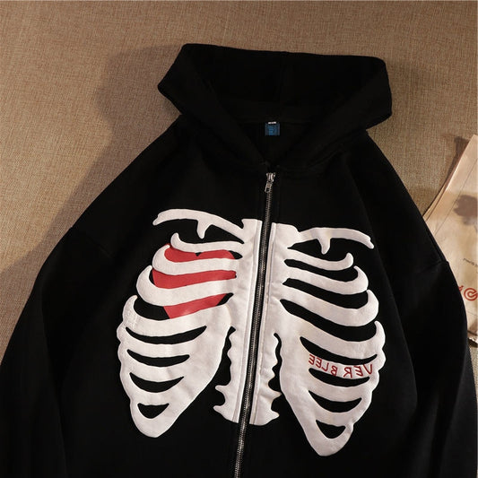 Y2K Skeleton Hoodies Women 2023 Vrouwen Gothic Zwart Zip Up Oversized Sweatshirt Dames Retro Harajuku Capuchon Streetwear Tops ShopOnlyDeal