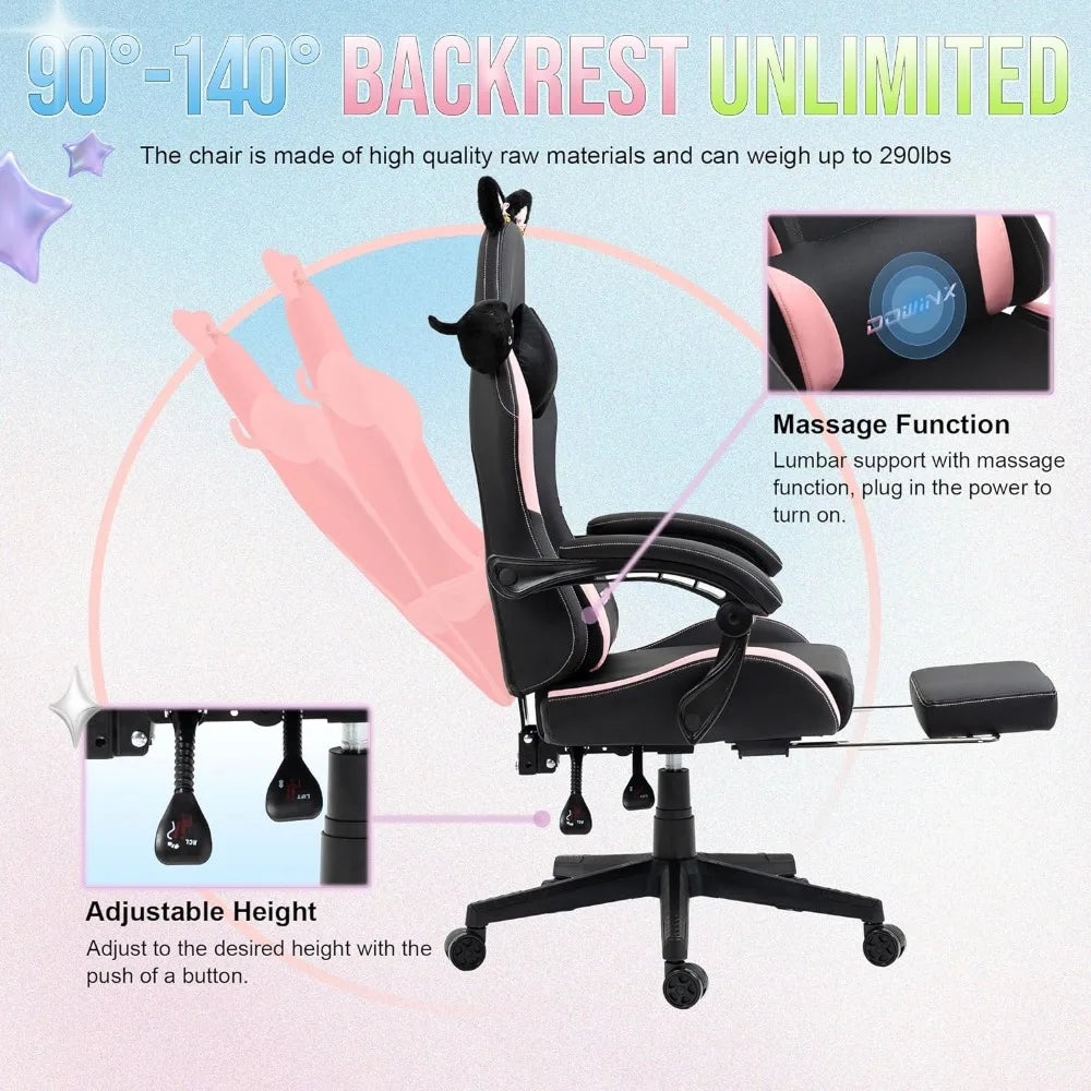 Ergonomic Computer Chair for Girl With Footrest and Headrest Comfortable Reclining Game Chair 290lbs for Adult Teen Black Gaming ShopOnlyDeal