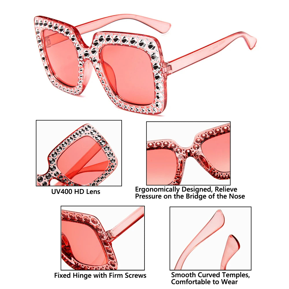 Crystal Oversized Sunglasses - Fashion Square Sunglasses for Women, Retro UV400 Eyewear ShopOnlyDeal