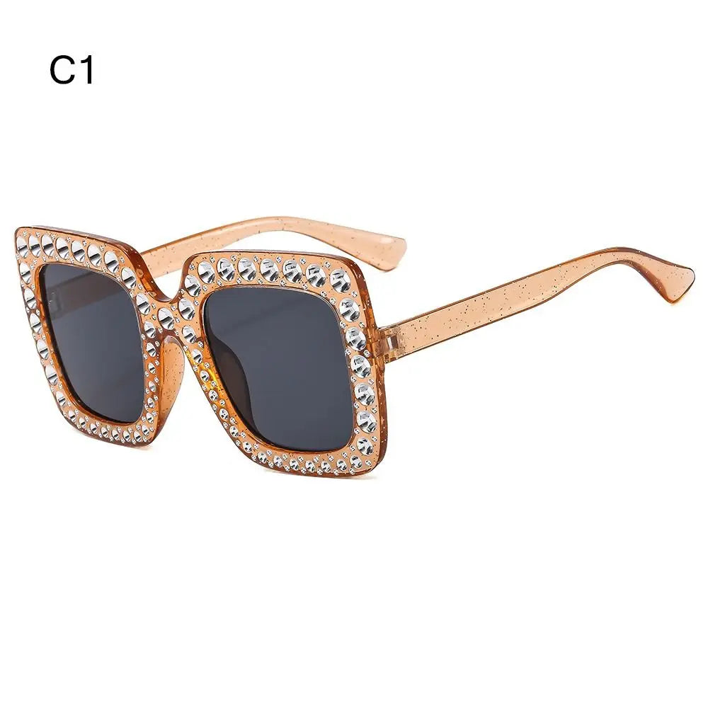 Sparkle in Style: Crystal Oversized Sunglasses for Women - Rhinestone Square Diamond Sun Glasses with Retro Big Frame ShopOnlyDeal