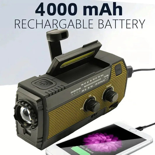 Portable Emergency Radio 4000mAh Solar Hand Crank Cell Phone Charger Radios AM/FM/NOAA LED Flashlight Outdoor Indoor Light Night ShopOnlyDeal