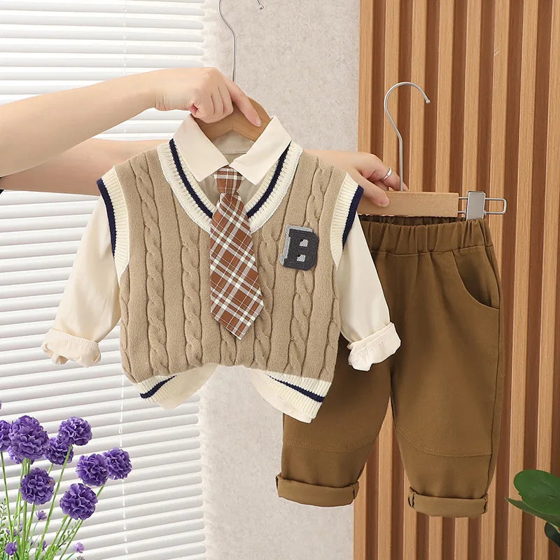 2023 Baby Boys Clothing Kids Sweater 3pcs Set Children  Cardigan Vest Long Sleeve Shirts Jeans Pants Boys Clothes Boys Outfit ShopOnlyDeal