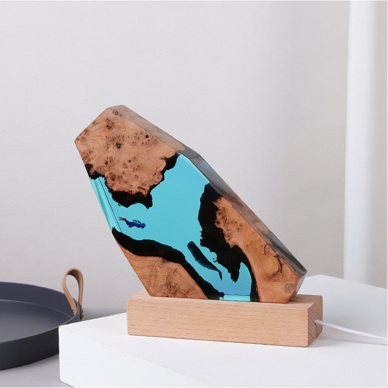 Cave Diver Resin Whale Karst Cave Table Decoration Marine Art Crafts Solid Wood Resin Lamp Modern Luxury Premium Gifts Resin Lighting ShopOnlyDeal