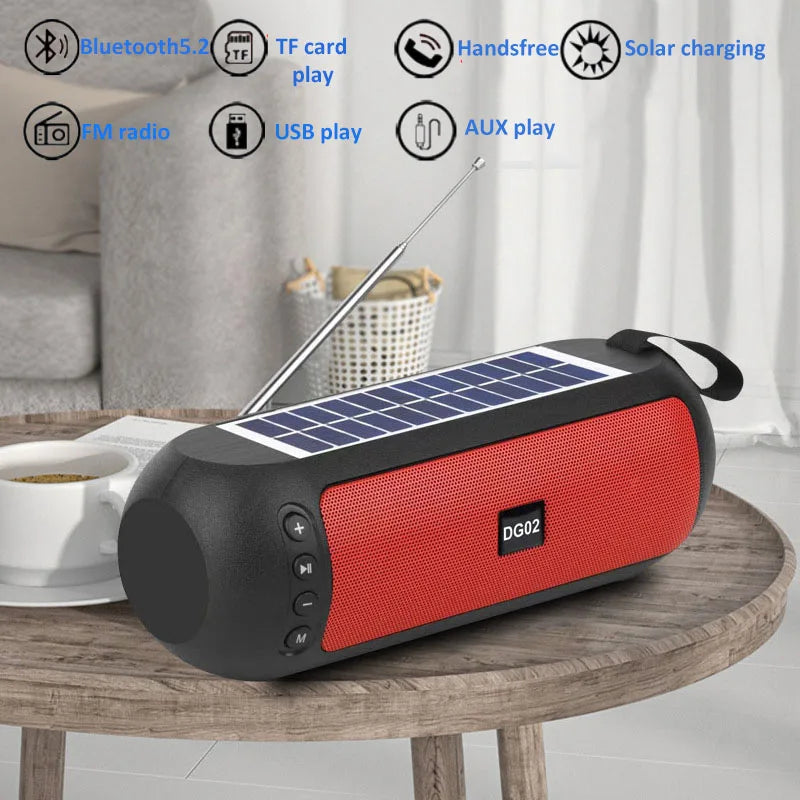 Portable FM Radio Solar Charging Radios Receiver Wireless Bluetooth Speaker MP3 Music Player with Microphone Support TF Card USB ShopOnlyDeal