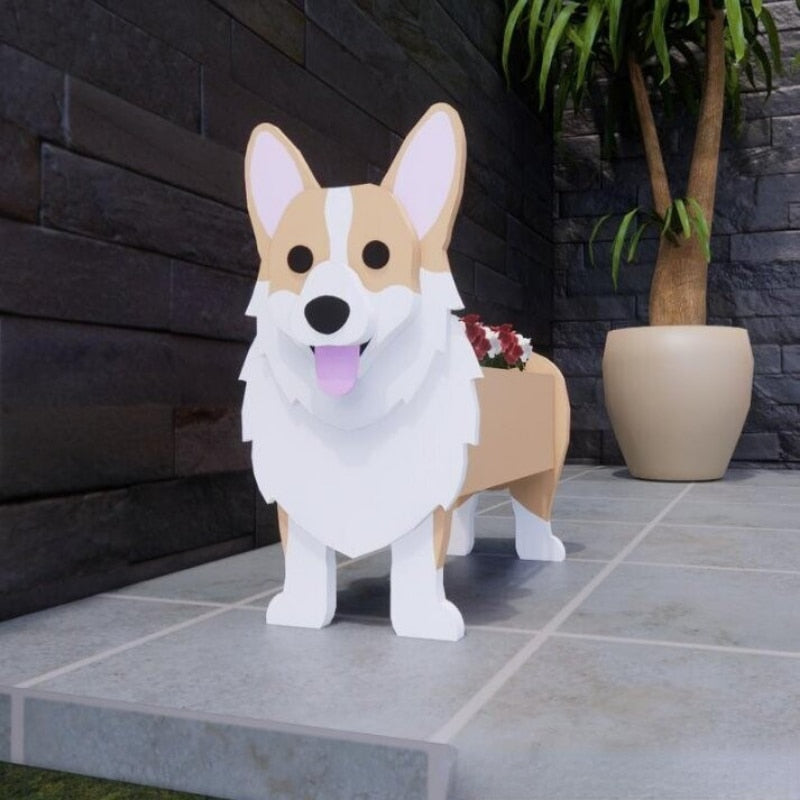 Corgi Dog Planter Garden Flower Pot Dog Shape Planter Schnauzer Bulldog Poodle Corgi Yorkshire Vase Pots DIY PVC Flower Planters Garden Home Decor ShopOnlyDeal