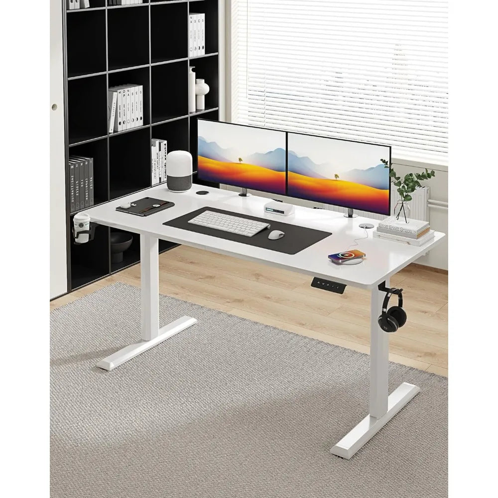 43x24 Inches Electric Standing Desk | Mobile PC Setup Desk | White Office Computer Table with Accessories ShopOnlyDeal