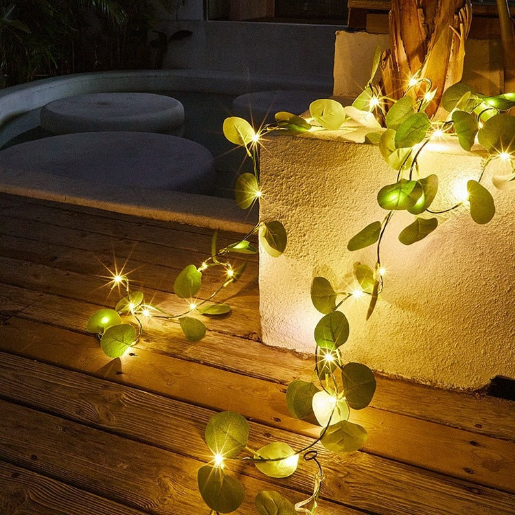 Flower Green Leaf String Lights Artificial Vine Fairy Lights Battery Powered Christmas Tree Garland Light for Weeding Home Decor ShopOnlyDeal