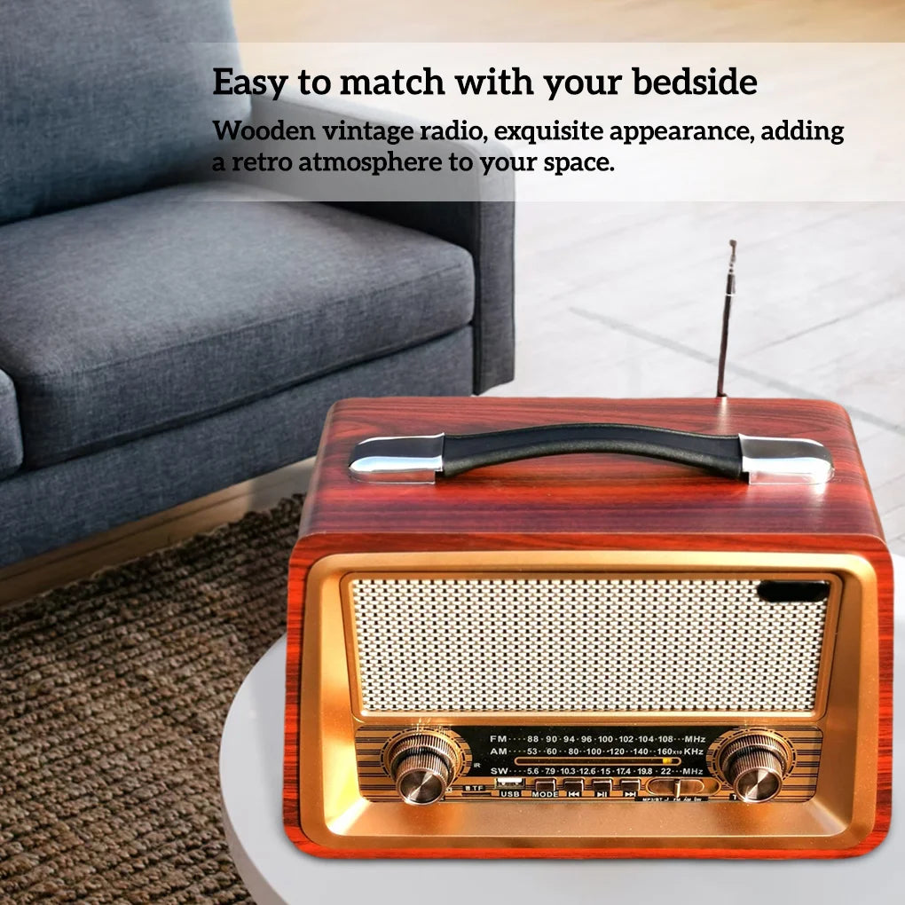 R-2066BT Retro Multi Band Real Wooden Rechargeable Radio with Wireles Bluetooth Link USB Mp3 Player Outdoor Portable Speaker Box ShopOnlyDeal